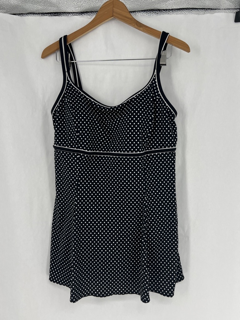 Great Lengths Swim Polka Dot One-Piece Swimdress with White Piping